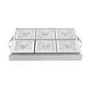 Engraved Deco Silver Candy Box Nuts and Chocolates Serving Tray 6 Compartments with Lid 42*30*5.5 cm