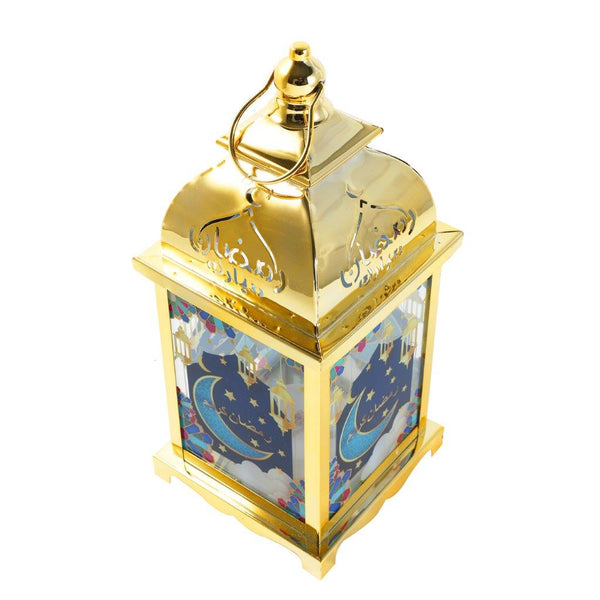 Decorative Ramadan Arabic Style Gold Metal Lantern Battery Operated Lamp 17*17*38 cm