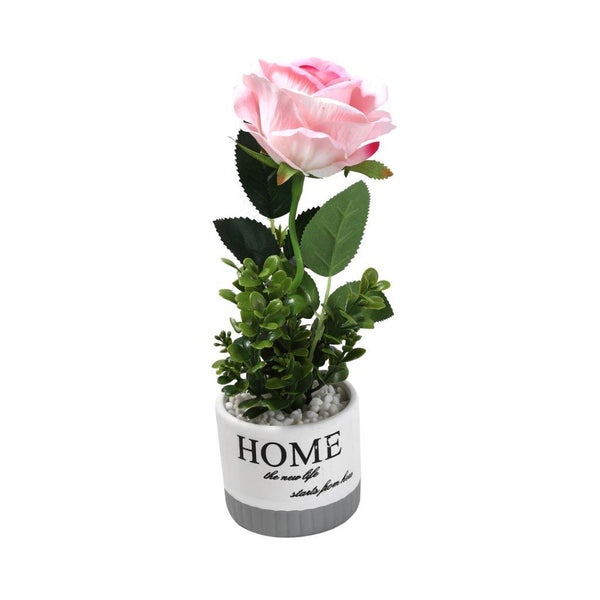 Realistic Touch Artficial Rose Flower Deco Pot Abstract Home Print 8.5*7*27 cm
