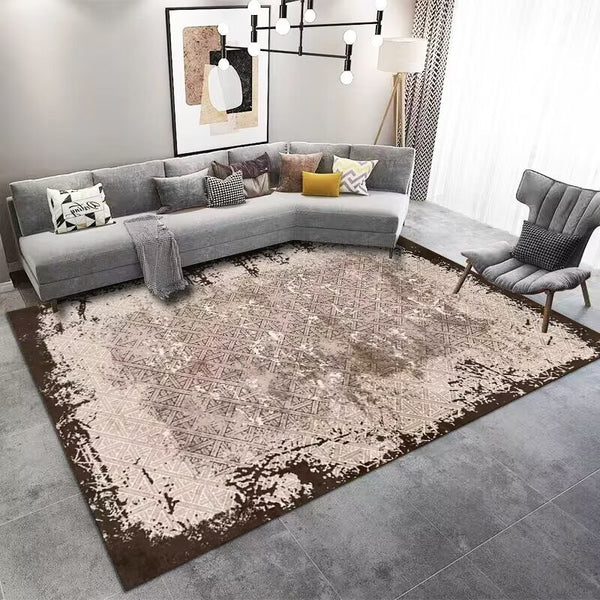 Vintage Look Distressed Pattern Machine Woven Indoor Area Rug Carpet Light Brown with Faded Border 200*300 cm