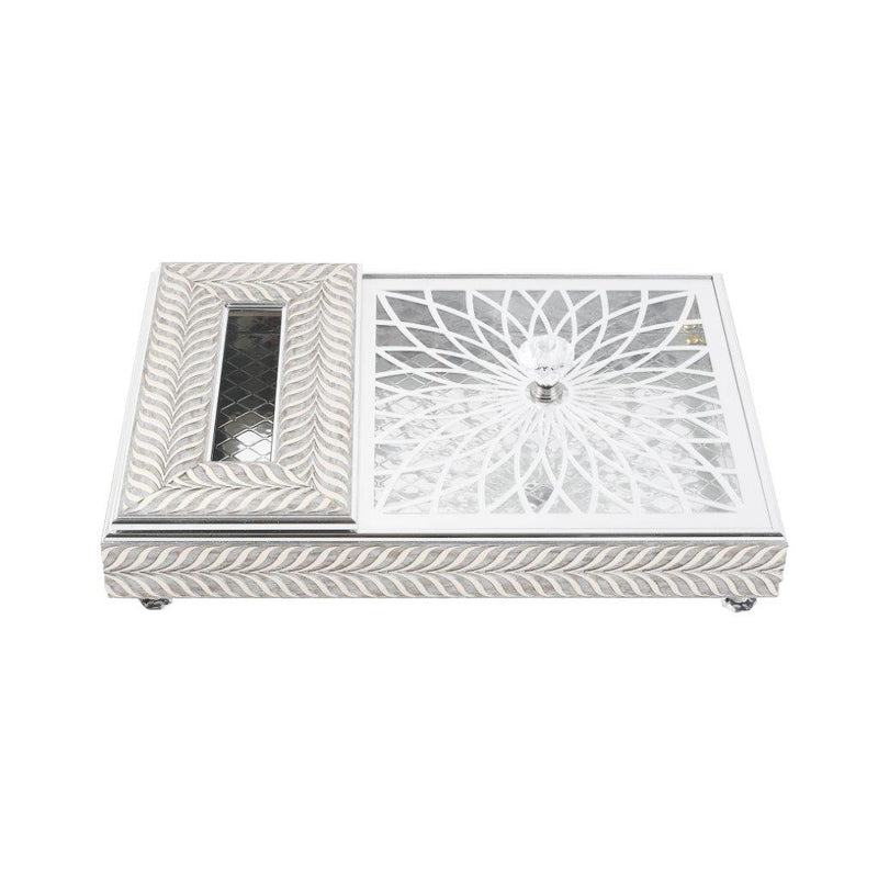 Engraved Deco Silver Candy Box Nuts and Chocolates Serving Tray 2 Compartments with Lid 35.5*24*6.5 cm