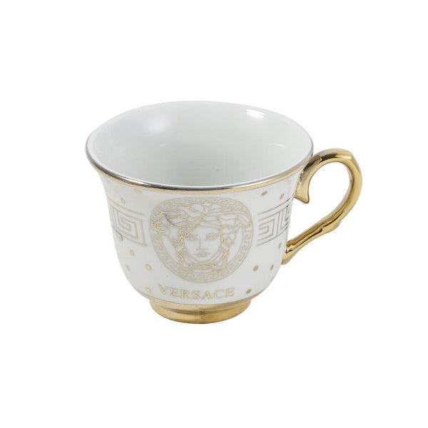 Ceramic Greek Gold Key Print Tea Cup and Saucer Set of 14 Pcs with Teapot Kettle and Stand Pot 14.5*22 cm/9*7.5 cm