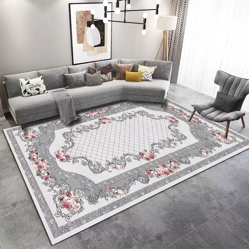 Amazing Floral Delight Machine Woven Indoor Area Rug Carpet White and Rose with Floral Border 200*300 cm