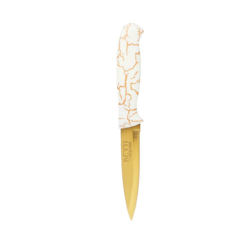 Stainless Steel Gold Fruit Knife Mosaic Pattern Plastic Handle Set of 6 19.5 cm