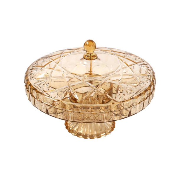 Acrylic Champagne Serving and Footed Divided Platter with Lid Fruits and Nuts Plate 30*24 cm