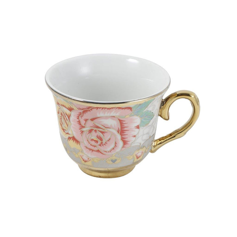 Ceramic Tea Cup and Saucer Set of 6 Pcs Floral Design Cup 7.5*9 cm Saucer 14 cm