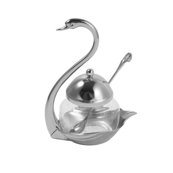 Stainless Steel Silver Swan Condiment Jar with Spoon - 15.5 cm - Classic Homeware and Gifts.