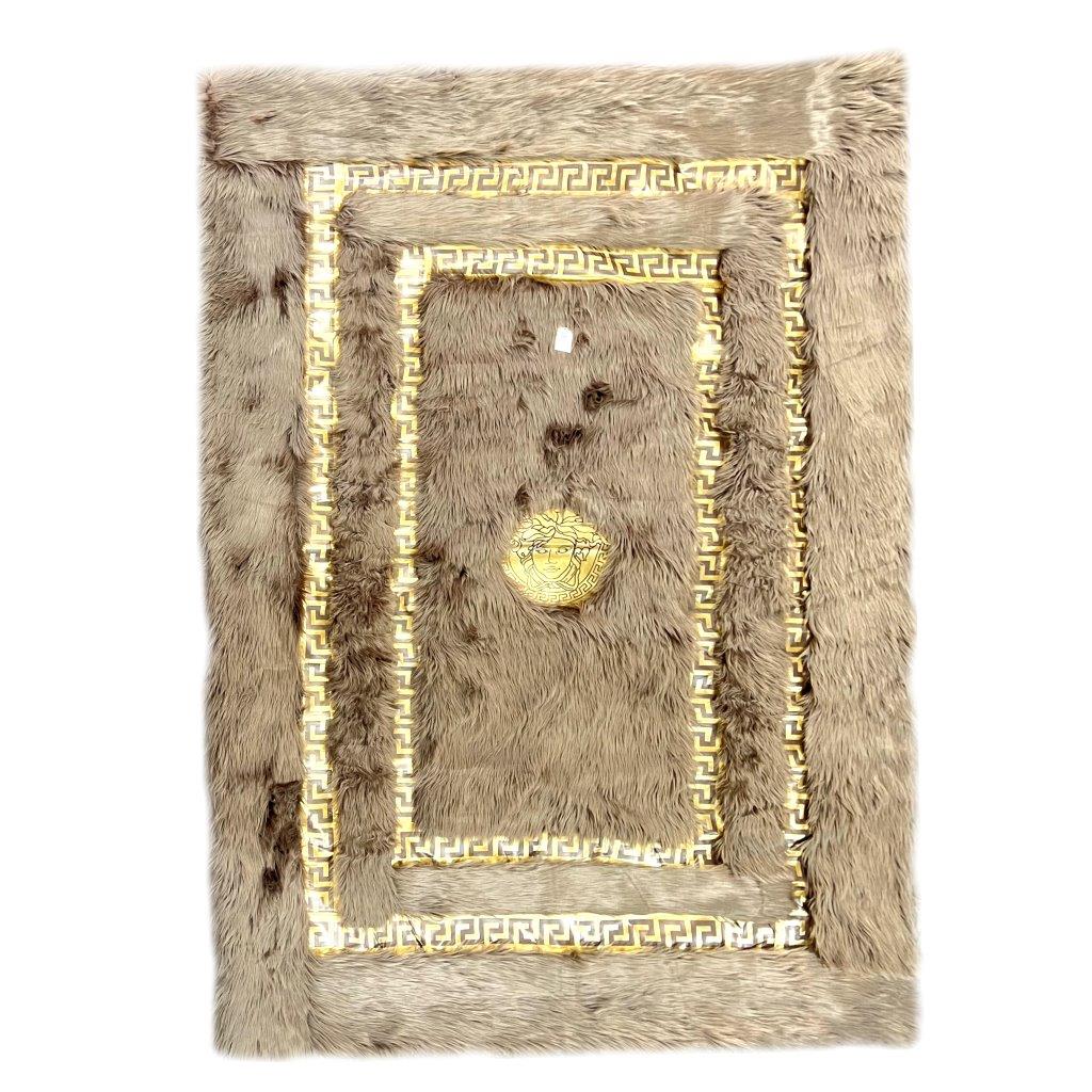 Greek Key Roman Design Fluffy Super Soft Gold Design Non Slip Waterproof Indoor Area Rug Carpet 160*230 cm