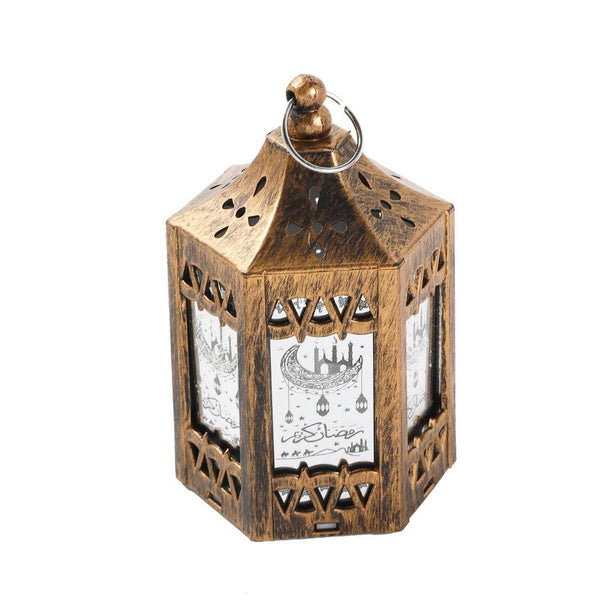 Decorative Ramadan Arabic Style Gold Metal Lantern Battery Operated Lamp 6*7*11 cm