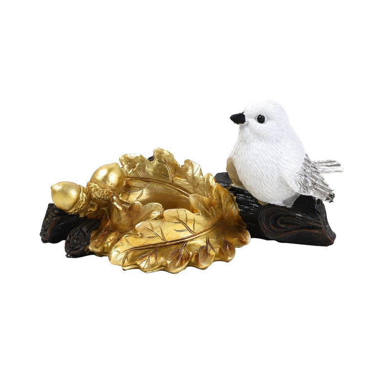 Collectable Resin Handicraft Vanilla White Bird Statue With Tree 18.5*9.5*9 cm