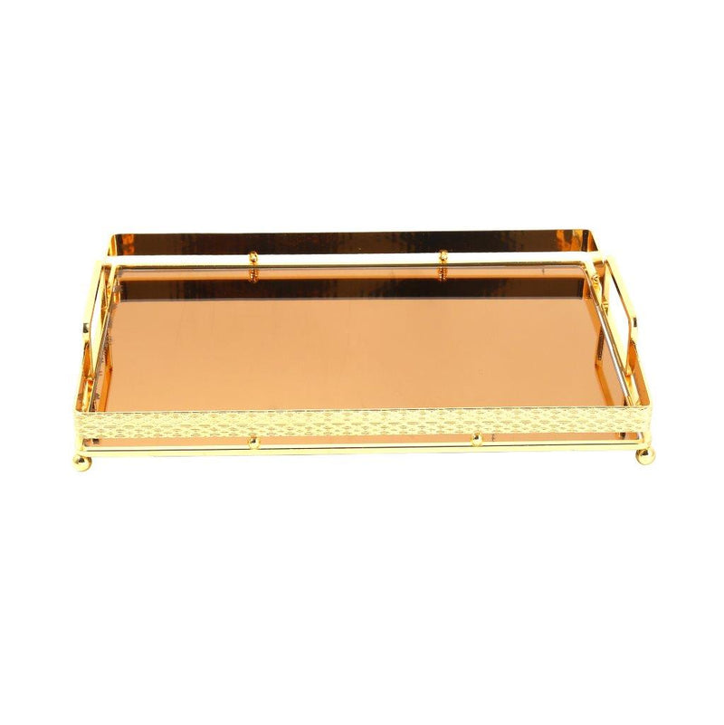 Deco Gold Rectangle Mirror Base Serving Tray Set of 2 Pcs 30*40, 22*36 cm