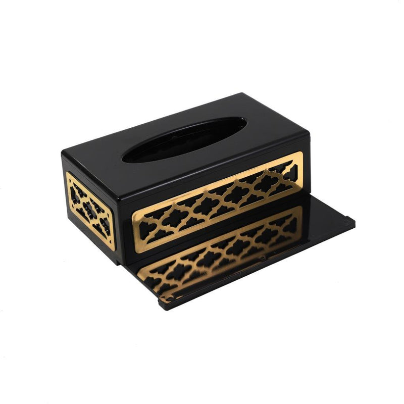 Premium Quality Black Gold Abstract Design Acrylic Rectangular Tissue Box Napkin Holder 12*22*8 cm