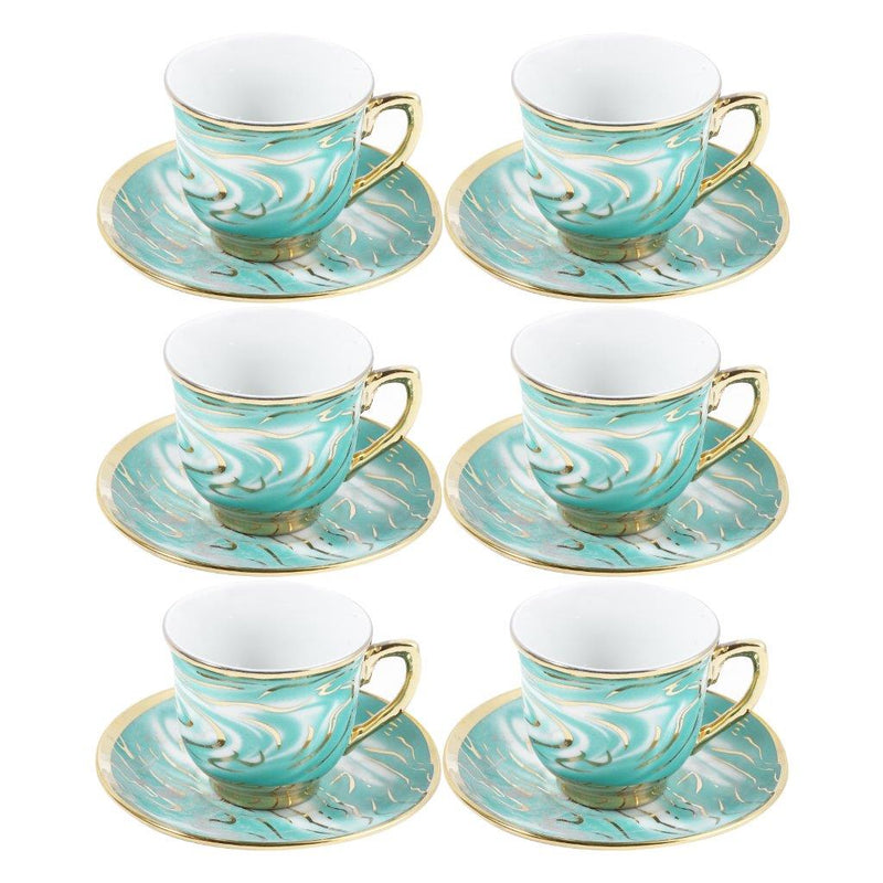 Ceramic Coffee Cup and Saucer Set of 6 pcs Floral Design 90 ml - Multicolour