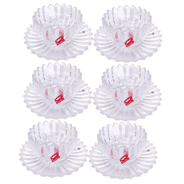 Crystal Glass Ice Cream and Dessert Bowl with Saucer Set of 6 Pcs  10*6.5/16 cm