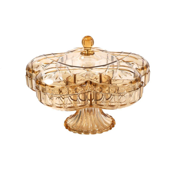 Acrylic Champagne Serving and Footed Divided Platter with Lid Fruits and Nuts Plate 30*24 cm