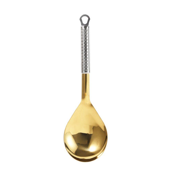 Stainless Steel Gold Plated Serving Spoon Heat Resistant Handle 35 cm