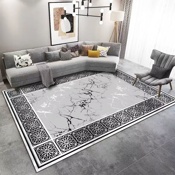 European Modern Grey Marble Pattern Machine Woven Indoor Area Rug Carpet with Embroidery Border 200*300 cm