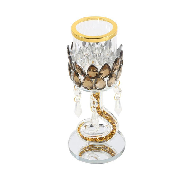 Home Decor Crystal Glass Champagne Gold Table Top Candleholder 25 cm