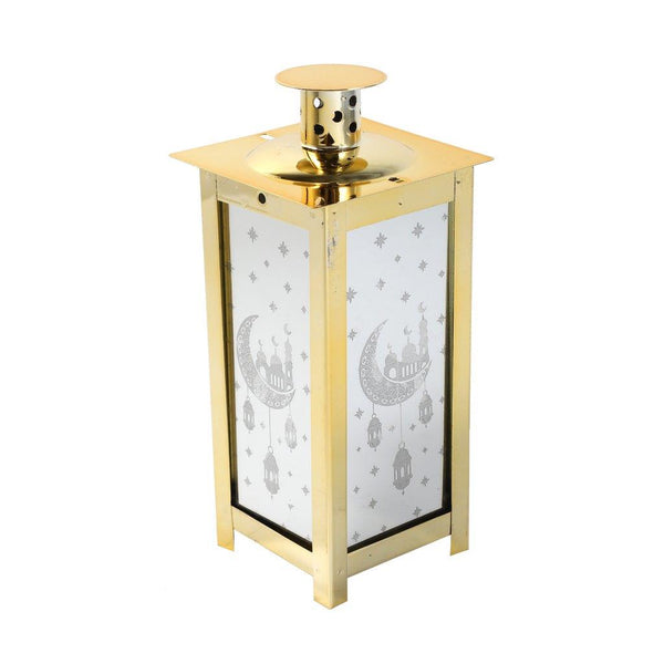 Decorative Ramadan Arabic Style Gold Metal Lantern Battery Operated Lamp 8.5*8.5*19 cm