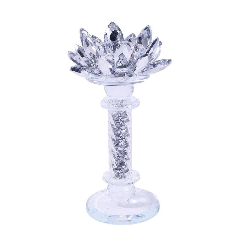 Home Decor Crystal Glass Lotus Silver Table Top Candleholder 24 cm
