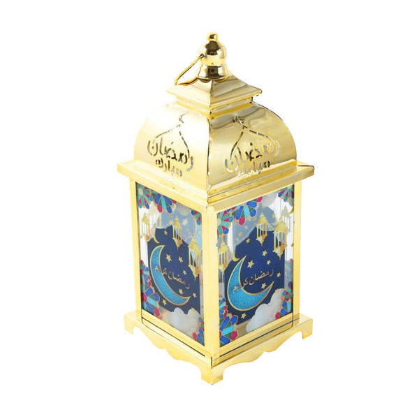 Decorative Ramadan Arabic Style Gold Metal Lantern Battery Operated Lamp 17*17*38 cm