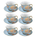 Ceramic Tea Cup and Saucer Set of 6 Pcs Blue Floral Design Cup 7.5*9 cm Saucer 14 cm