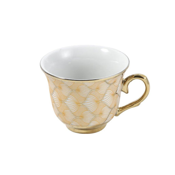 Ceramic Tea Cup and Saucer Set of 6 Pcs Cream Abstract Design Cup 7.5*9 cm Saucer 14 cm