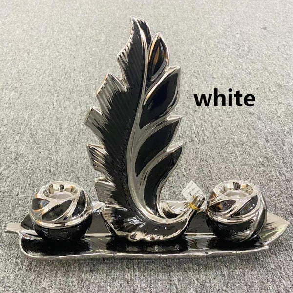 Ceramic Hand Crafted White Leaf Shaped Candleholder Plate 42.5*19*10.5,15*7*31,8.5*8.5*8 cm