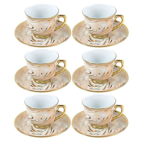 Ceramic Coffee Cup and Saucer Set of 6 pcs Floral Design 90 ml  - Multicolour