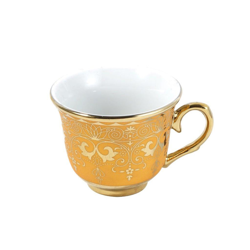 Ceramic Tea Cup and Saucer Set of 6 Pcs Gold Floral Design Cup 7.5*9 cm Saucer 14 cm