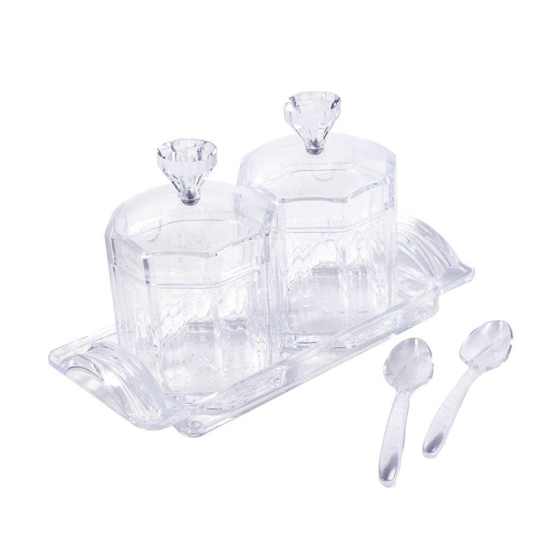 Acrylic Sugar and Cream Seasoning Container Jar Set with Spoon and Tray 23*9.9*13.5 cm