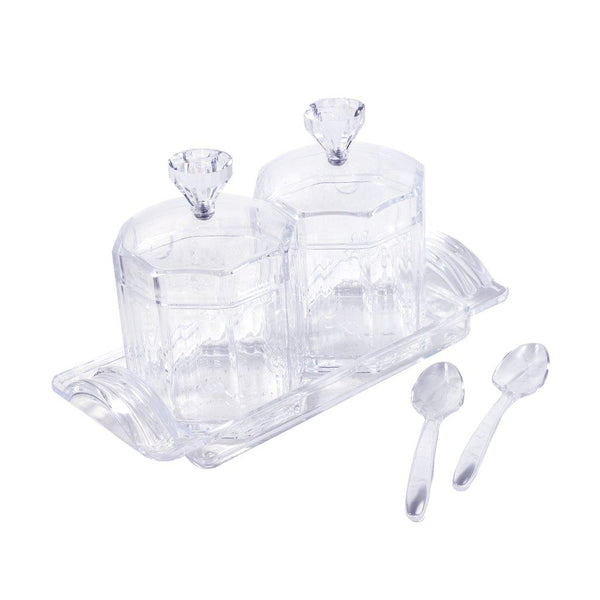 Acrylic Sugar and Cream Seasoning Container Jar Set with Spoon and Tray 23*9.9*13.5 cm