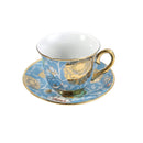 Ceramic Tea Cup and Saucer Set of 15 Pcs with Milk Pot Sugar Pot and Stand Blue 130 ml