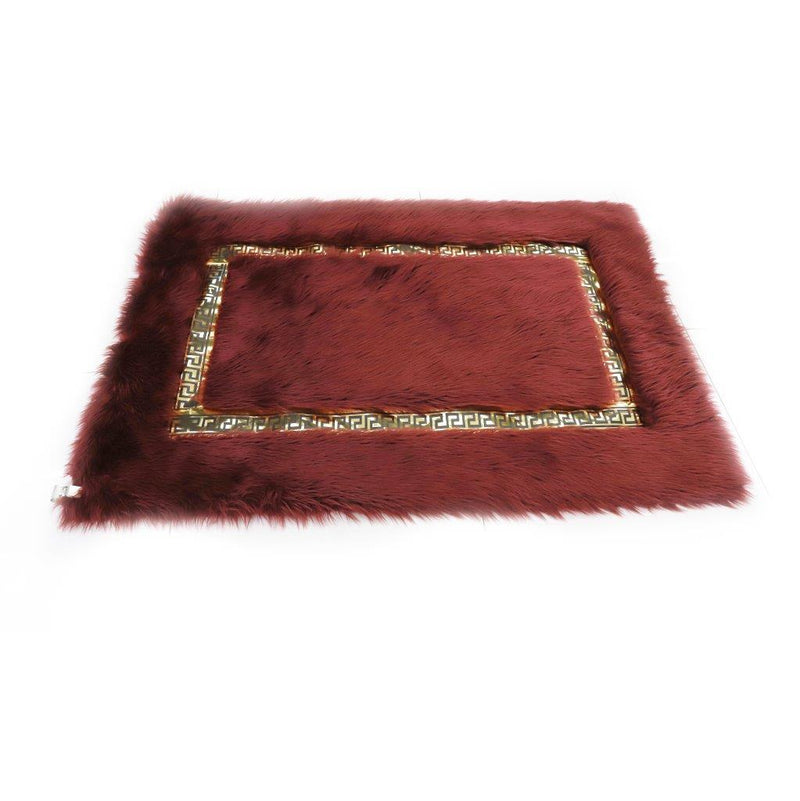 Fluffy Super Soft Red Greek Key Design Non Slip Waterproof Floor Mat 120*180 cm