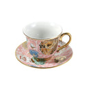 Ceramic Tea Cup and Saucer Set of 15 Pcs with Milk Pot Sugar Pot and Stand Pink 130 ml