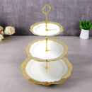 Ceramic 3 Tier White and Gold Cake Stand 36 cm/27*21*15.5 cm