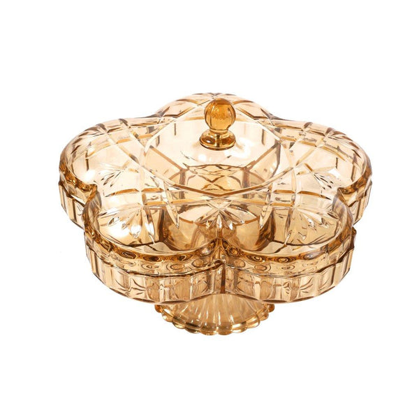 Acrylic Champagne Serving and Footed Divided Platter with Lid Fruits and Nuts Plate 30*24 cm