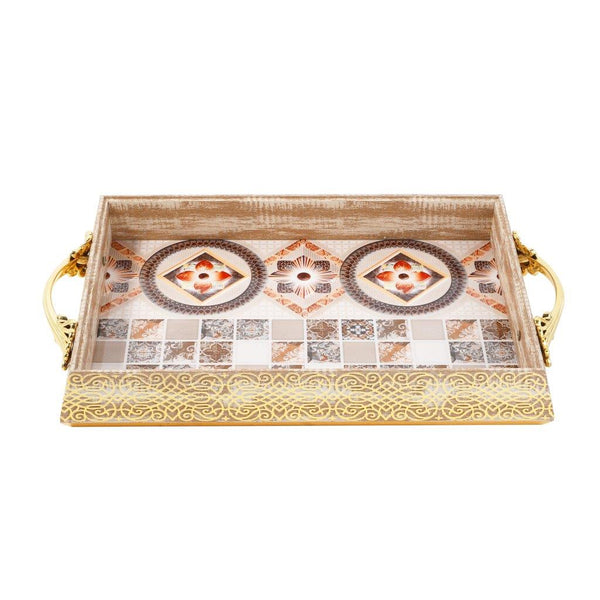 Engraved Deco Gold Candy Box Nuts and Chocolates Serving Tray Set of 2 Pcs 41*29*5;33*23*5 cm