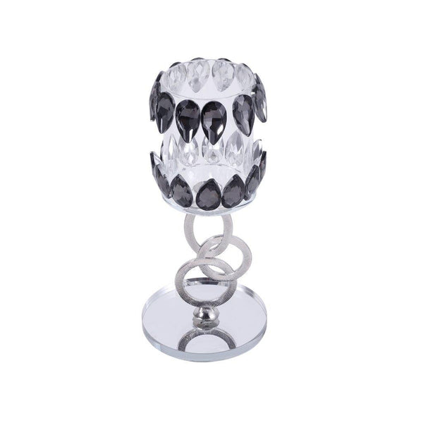 Home Decor Crystal Glass Black Silver Table Top Candleholder 26.5 cm