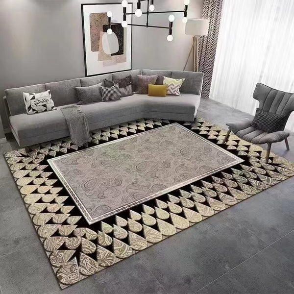 Persian Art Design Machine Woven Indoor Area Rug Carpet Metallic Gold with Abstract Design Border 200*300 cm