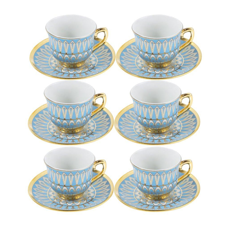 Ceramic Coffee Cup and Saucer Set of 6 Pcs Green Floral Design 90 ml
