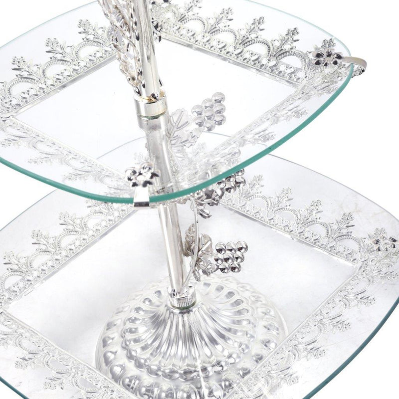 Mughal Design Glass Cake and Fruit Plate Stand 2 Tier Silver 45*30 cm