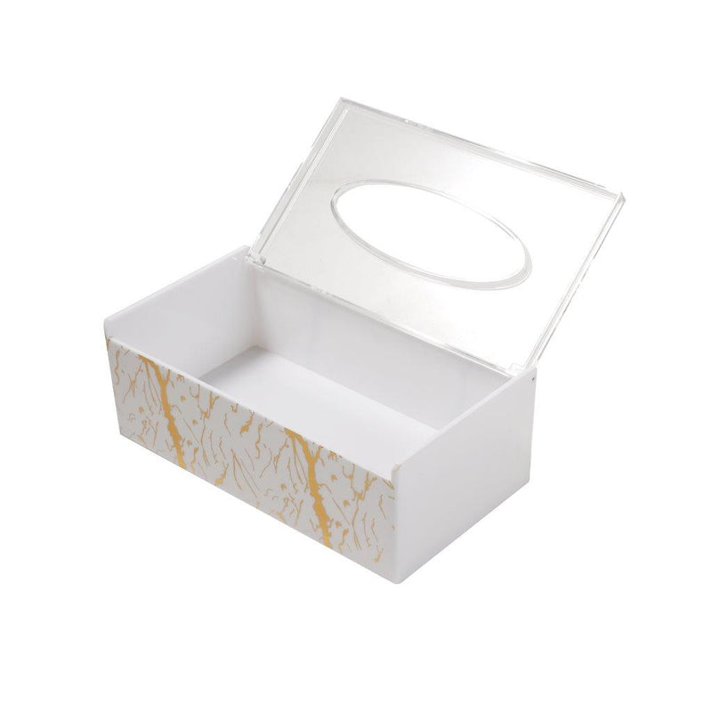 Premium Quality White Gold Thunder Design Acrylic Rectangular Tissue Box Napkin Holder 12*22*8 cm