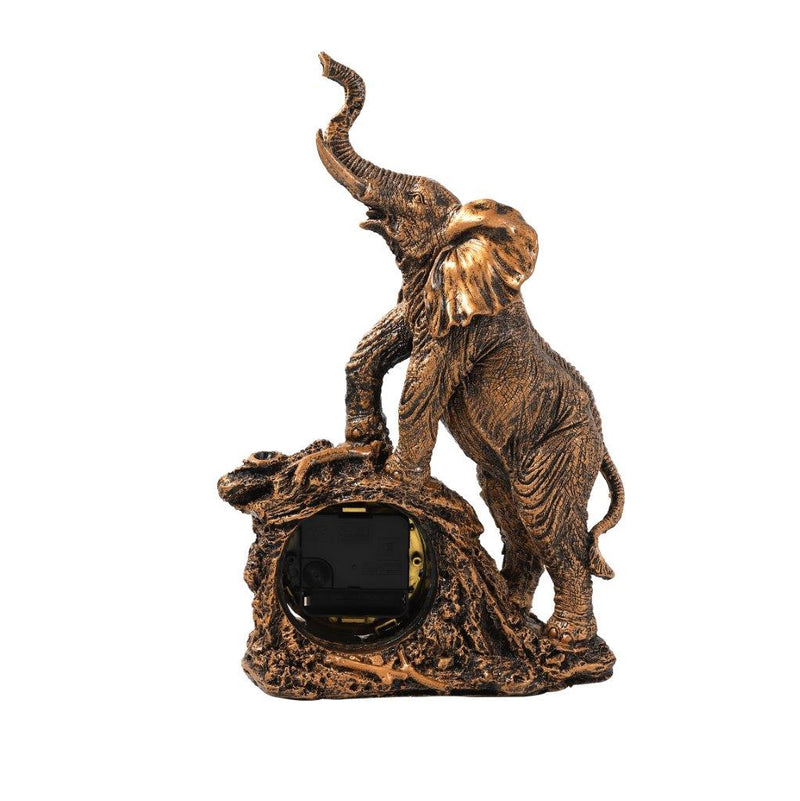 Sculpture Statue Resin Figurine Elephant Deco Clock Metallic Brown Color 19*22*8 cm