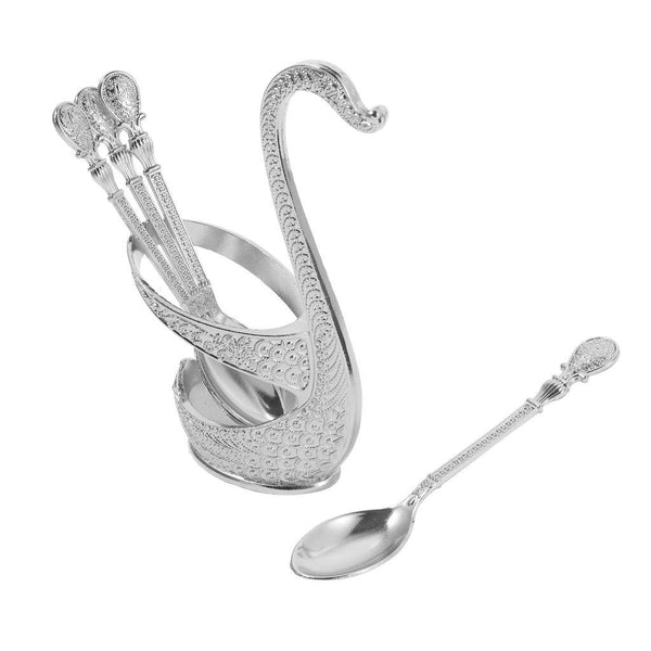 Stainless Steel Silver Swan Spoon Set Cutlery Holder Set of 6 PCs 15 cm