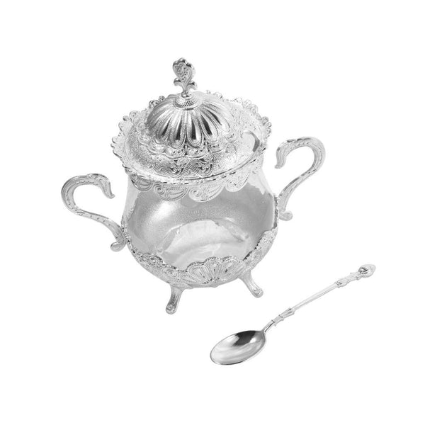 Silver Plated Sugar Pot with Spoon 14 cm