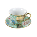 Ceramic Tea Cup and Saucer Set of 15 Pcs with Milk Pot Sugar Pot and Stand Turquoise 130 ml