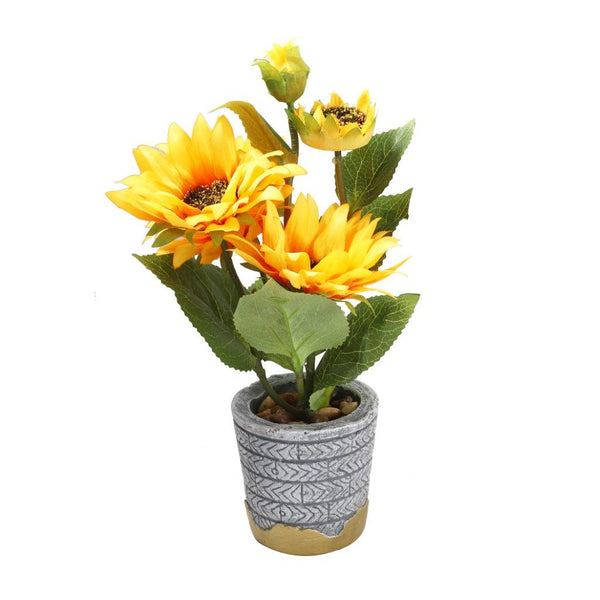 Realistic Touch Artificial Sunflower Flower Deco Pot Abstract Home Print 8*7*28 cm