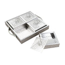 Engraved Deco Silver Candy Box Nuts and Chocolates Serving Tray 4 Compartments with Lid 30*30*5.5 cm