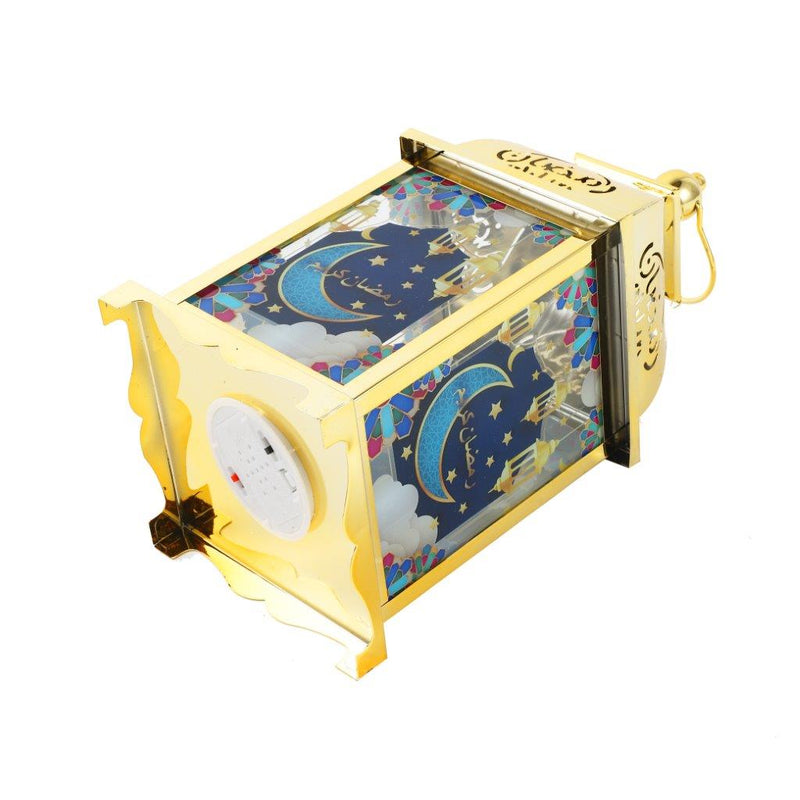 Decorative Ramadan Arabic Style Gold Metal Lantern Battery Operated Lamp 17*17*38 cm